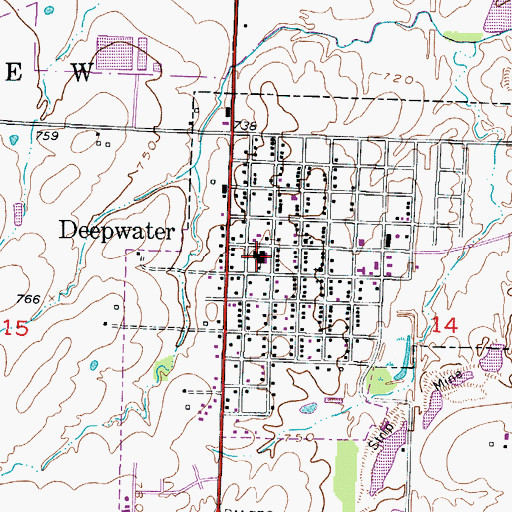 Topographic Map of Deepwater School (historical), MO