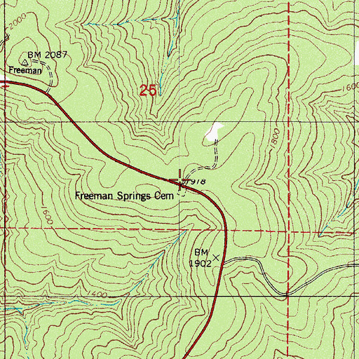 Topographic Map of Freeman Springs Cemetery, AR