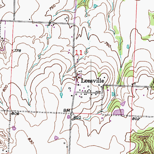 Topographic Map of Leesville School (historical), MO