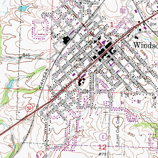 Topographic Map of Windsor Elementary School, MO