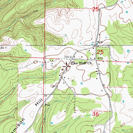 Topographic Map of Pine Bluff Church, AR