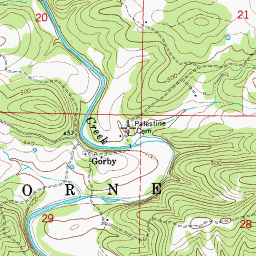 Topographic Map of Palestine Cemetery, AR
