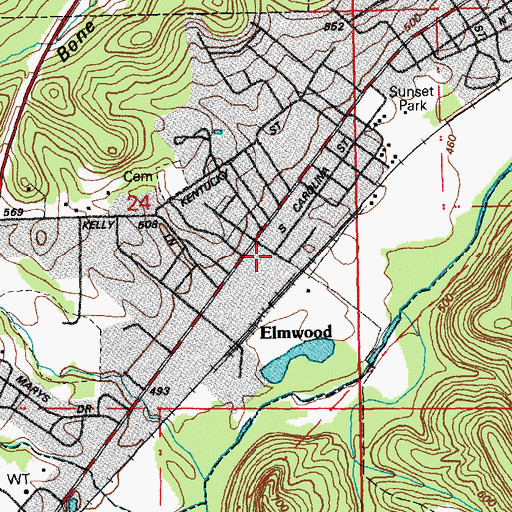 Topographic Map of Elmwood School (historical), MO