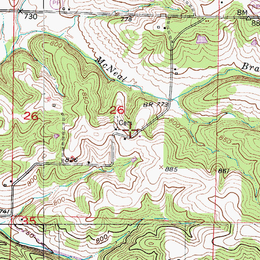 Topographic Map of Olive Branch School (historical), MO