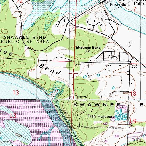 Topographic Map of Shawnee Bend School (historical), MO