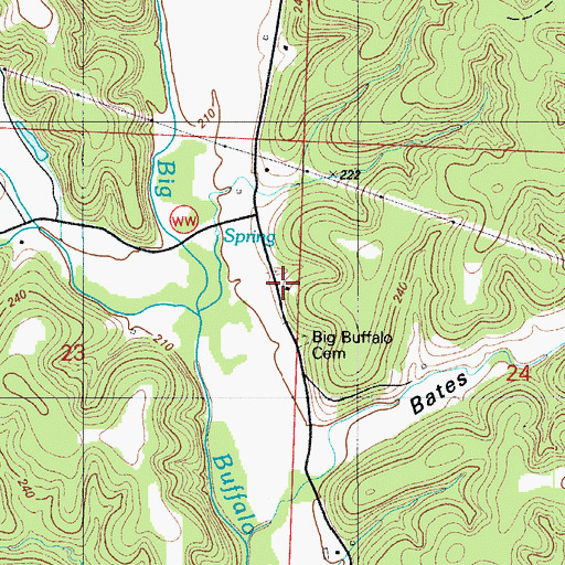 Topographic Map of Big Buffaloe School (historical), MO