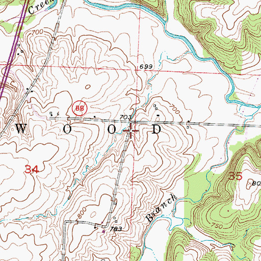 Topographic Map of Oak Grove School (historical), MO