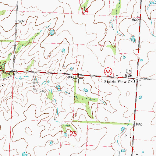 Topographic Map of Prairie View School (historical), MO