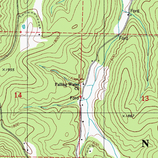 Topographic Map of Falling Water Church, AR