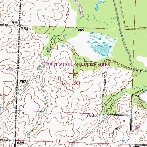 Topographic Map of Urich State Wildlife Area, MO