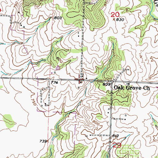 Topographic Map of Thrush, MO