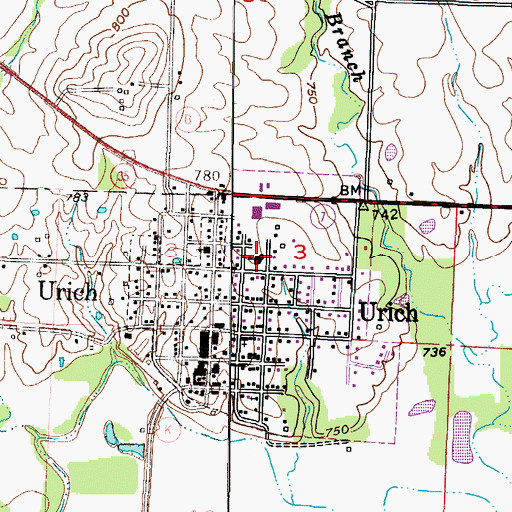 Topographic Map of Urich School (historical), MO