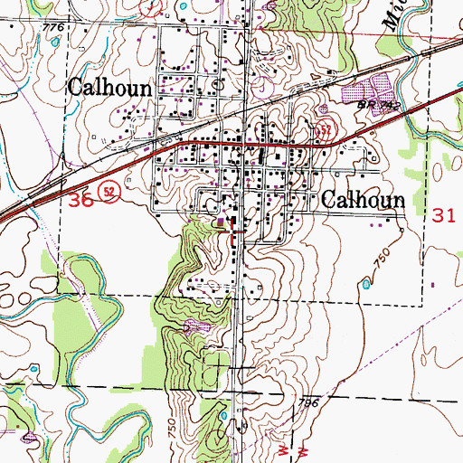 Topographic Map of Calhoun Elementary School, MO