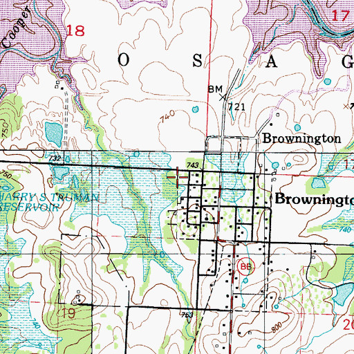 Topographic Map of Brownington School (historical), MO