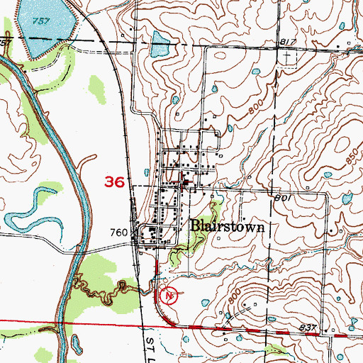 Topographic Map of Blairstown School (historical), MO