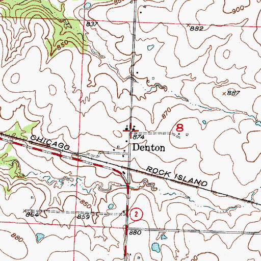Topographic Map of Denton School (historical), MO