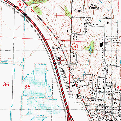 Topographic Map of Crop Care Airport, MO
