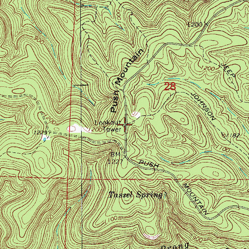 Topographic Map of Push Mountain Lookout Tower, AR