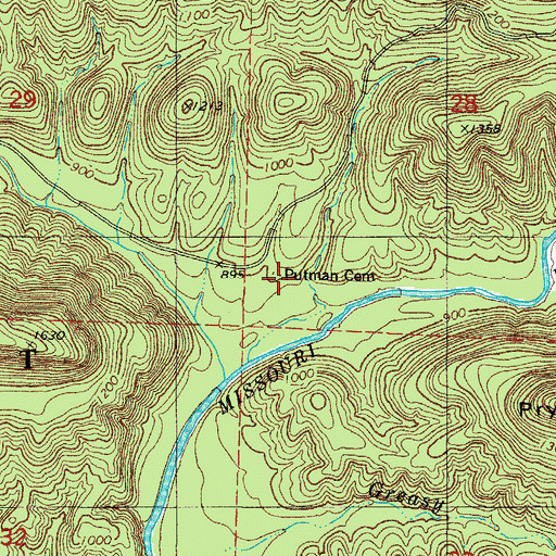 Topographic Map of Putman Cemetery, AR