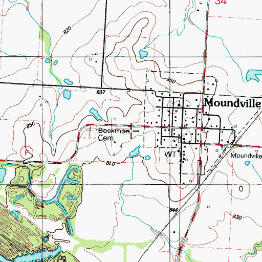 Topographic Map of Moundville School (historical), MO