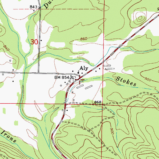 Topographic Map of Aly, AR