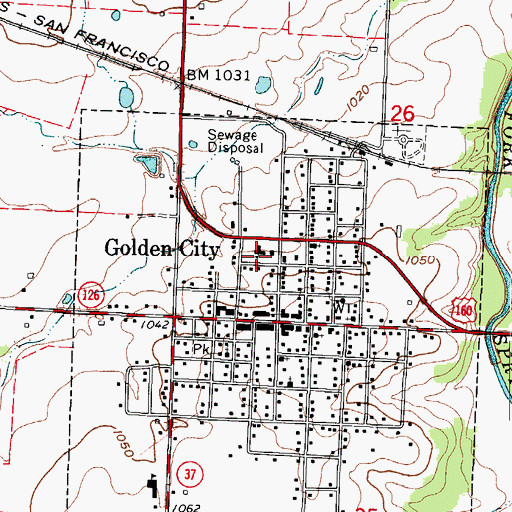 Topographic Map of Golden City School (historical), MO