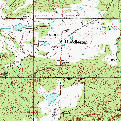 Topographic Map of Huddleston, AR