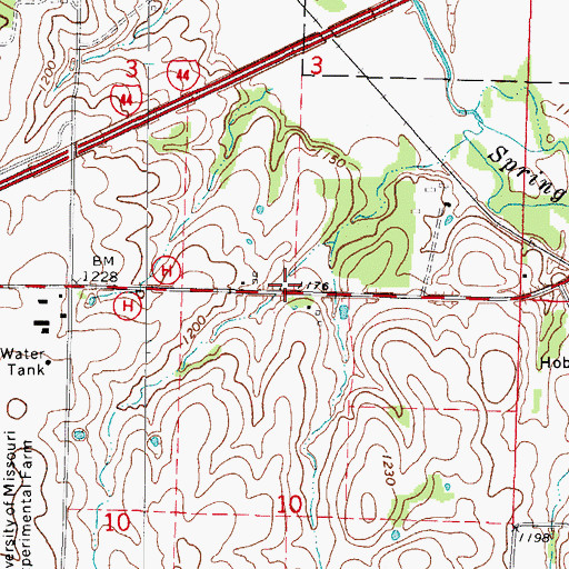 Topographic Map of Blue Hall School (historical), MO
