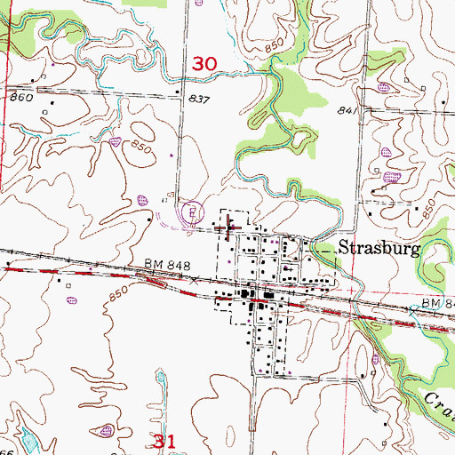 Topographic Map of Strasburg Elementary School, MO