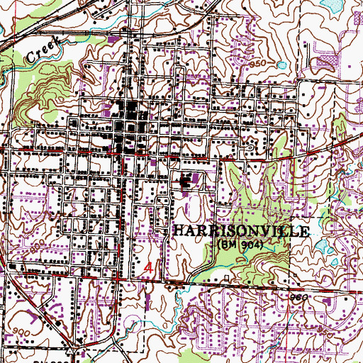 Topographic Map of Harrisonville Middle School, MO
