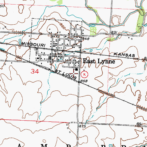 Topographic Map of East Lynne Elementary School, MO