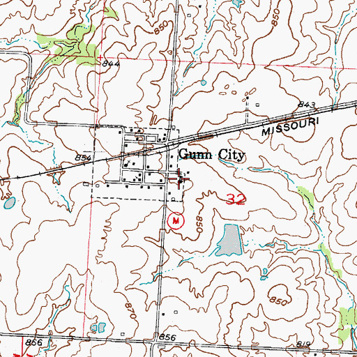 Topographic Map of Gunn City School (historical), MO