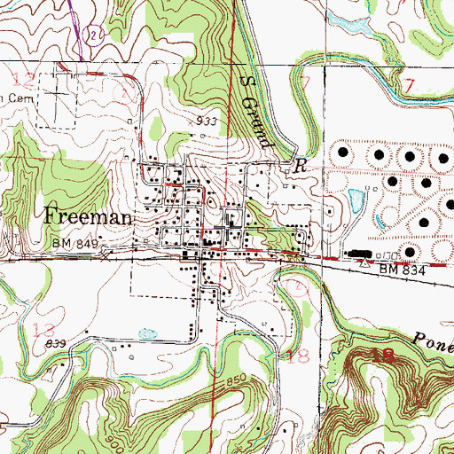 Topographic Map of Freeman School (historical), MO
