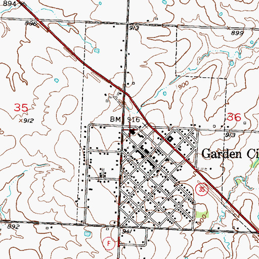 Topographic Map of Garden City School (historical), MO