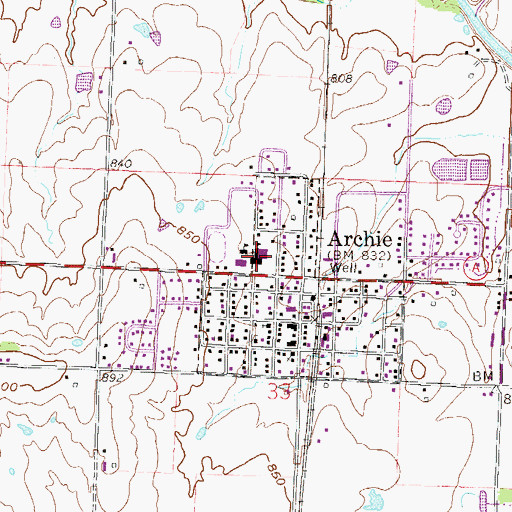 Topographic Map of Archie Elementary School, MO