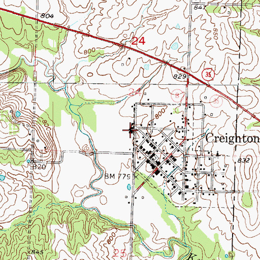 Topographic Map of Creighton School (historical), MO