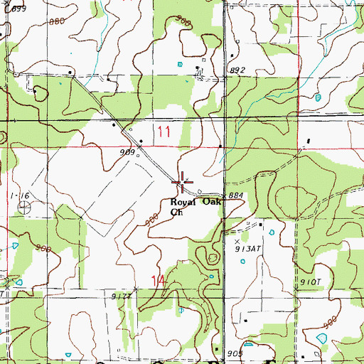 Topographic Map of Royal Oak Church, MO
