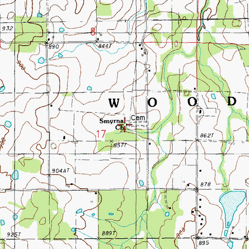 Topographic Map of Smyrna Church, MO
