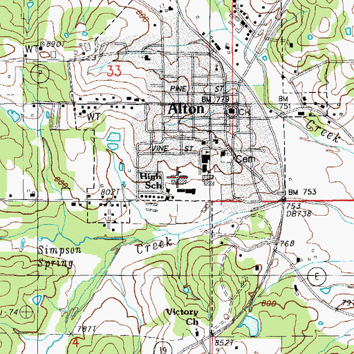 Topographic Map of Alton High School, MO