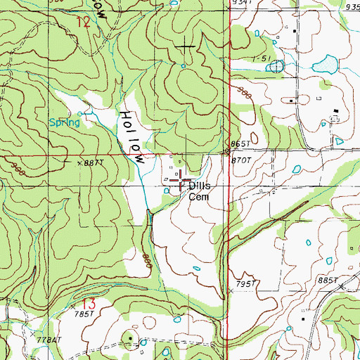 Topographic Map of Dills Cemetery, MO
