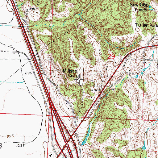 Topographic Map of Millsap Cemetery, MO