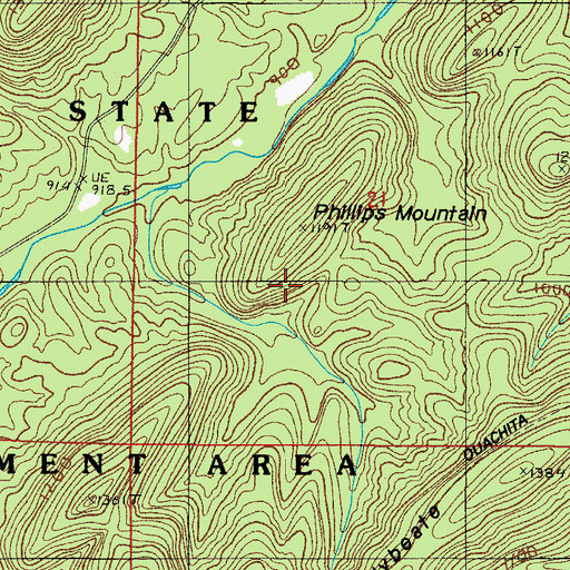 Topographic Map of Phillips Mountain, AR