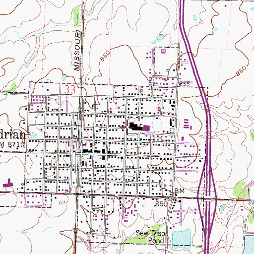 Topographic Map of Adrian Elementary School, MO