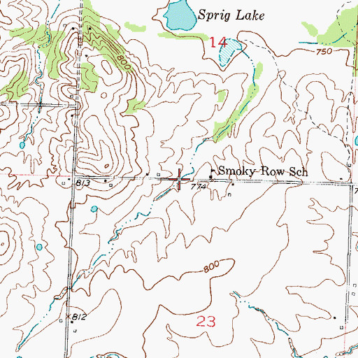 Topographic Map of Smokey Row Settlement (historical), MO