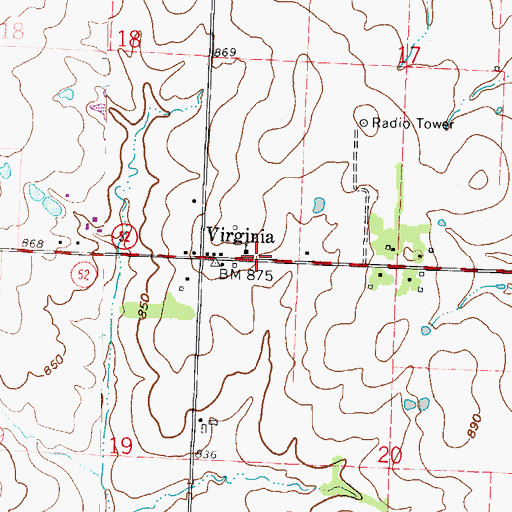 Topographic Map of Virginia School (historical), MO
