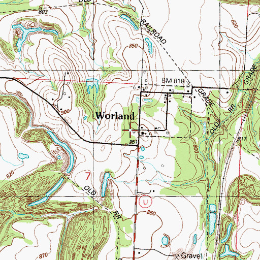 Topographic Map of Worland School (historical), MO