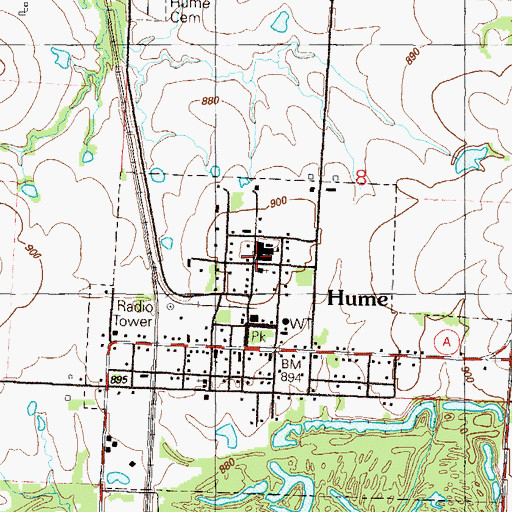Topographic Map of Hume High School, MO