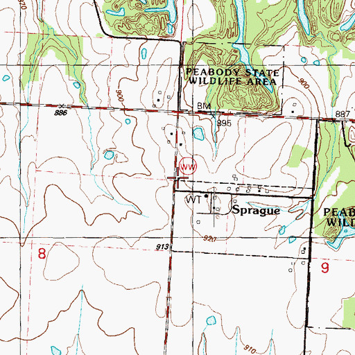 Topographic Map of Sprague School (historical), MO