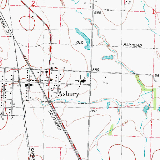 Topographic Map of Asbury School (historical), MO