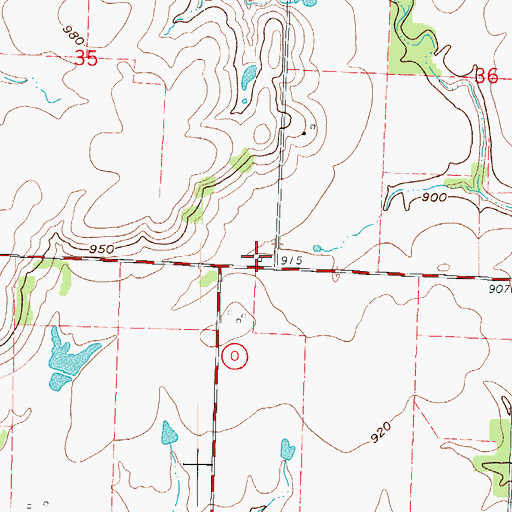 Topographic Map of Cedar Bluff School (historical), MO